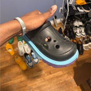 Off-White Black Clog with Blue Midsole and Purple Outsole